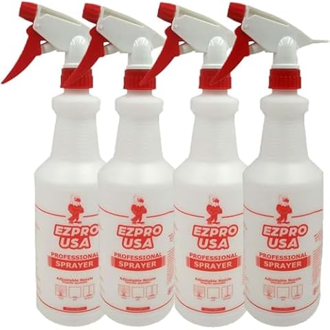 EZPRO USA Small Size Transparent Plastic Empty Spray Bottles Mist for Cleaning Solutions, Spray Bottle with Measurements, Upside Down Squirt Bottle, 4 pack Cover
