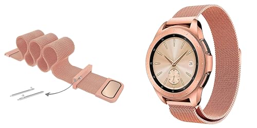 Image of ACM Watch Strap 20mm compatible with Compaq Q Watch Smartwatch | Pack of 2 Magnetic & Silicone Belt Metal Chain with Classic Band (Rose Gold Pink /Purple)
