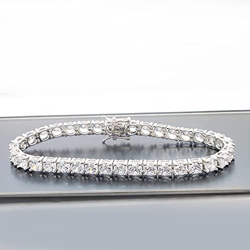 Shineadime 5Mm Round Shape Sparkling White Cubic Zirconia Classic Tennis Bracelet In 14K White Gold Over 925 Sterling Silver Size 7" For Mens And Womens (Clarity Vvs1) #TOP6