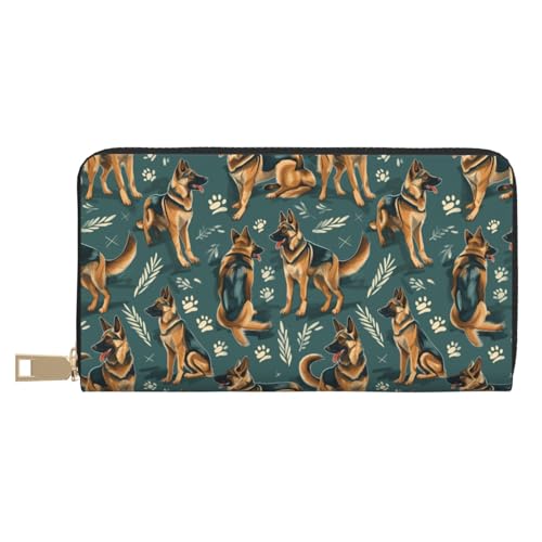 Leather Thin Slim Wallets for Women Men - Fashion German Shepherd Print Card Wallet Holder with Zipper