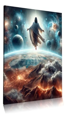 Quadro Decorativo 1pç 80x60 Jesus Cristo Planetas Quart Sala