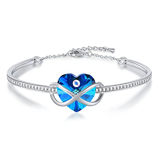 THEHORAE Bracelet Coeur Bleu pour Femme réglable Bracelet en Cristal Or Blanc Bracelets Dames Cadeaux pour la fête des mères de la Saint-Valentin Cover