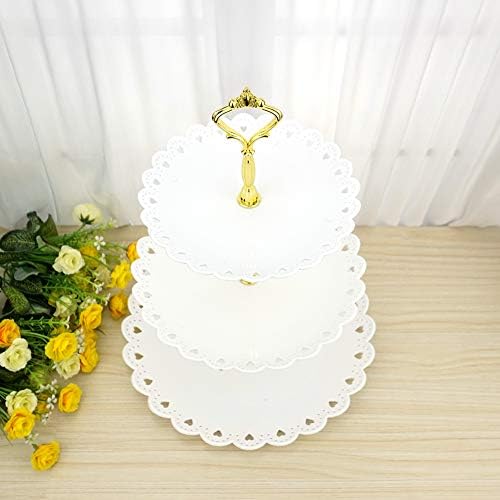 Hetoco 3-tier White Gold Plastic Dessert Stand Pastry Stand Cake Stand Cupcake Stand Holder Serving Platter for Party Wedding Home Decor-Large-set of 2