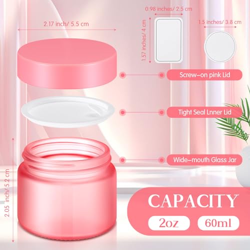 Image of Layhit 60 Pcs 2 oz Glass Jars with Lids Airtight Jars Bulk,Pink | Empty, Airtight, Leakproof, Reusable, Small Jar with Blank Labels & Liners Lids, Travel Jars for Cream, Lotions, Candle