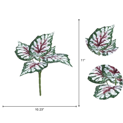 3Pcs Fake Variegated Elephant Ear Plant Tropical Hawaiian Artificial Begonia Plants for Home Decor Indoor Fake Caladium Faux Small Shelf Plant Decor