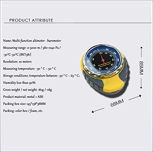 DJG Multifunctional Outdoor Barometer, 4-in-1 Compass Altimeter Barometer Compass Thermometer for Carabiner Camping Hiking Pocket - Thumbnail 5