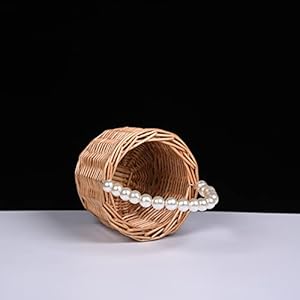 Wicker Rattan Flower Girl Basket - Pearl Handle Wedding and Home Decor Wicker Rattan Flower Girl Basket Pearl Handle Wedding and Home Decor
