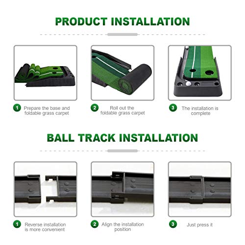 Vav Golf Putting Green Mat And Alignment Mirror Combo With Ball Return, Golf Putting Green Trainer, Golf Practice Putting Green For Home, Office, Backyard, Mirror Size 12.2”L X 5.7”W #TOP3