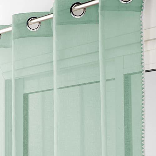 Douceur d'Intérieur Louise Sage Eyelet Curtain 140 x 240 cm Sandblasted Voile Curtain, Green (Sage), W 55.1" x L 94.5" (1 Panels) - Image 4