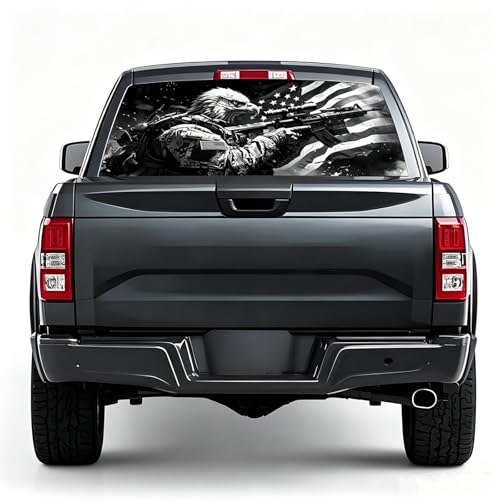 Image of Back Window Decals for Trucks - 65x17.3 in Eagle Flag Window Decal Rear Window Decals for Truck Decor, Creative Truck Rear Window Decal for Personalized Decoration - Eagle-33-S