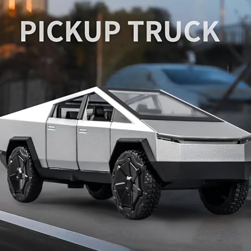 Image of Tesla Cyber Truck Model Car | Exclusive Alloy Metal Pull Back Action | Openable Doors & Light, Music Toy Car for Kids | Best Gifts Toys Boys & Collectors (Tesla CyberTruck 1:36)