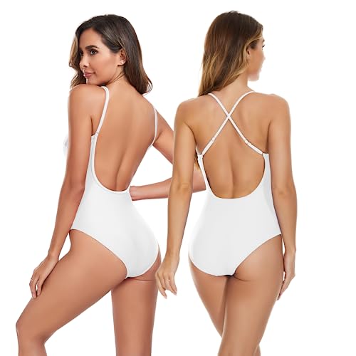 speerise Retro Criss Cross Back Onepiece Swimsuit, Adjustable Strap Swimwear2