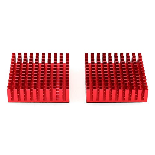 DGZZI Aluminum Heatsink 2PCS 40x40x11mm Red Aluminum Cooling Fin Radiator Heat Sinks with 3M Thermal Conductive Adhesive Tapes for Cooling GPU IC Chips VRAM VGA RAM CPU Cooler