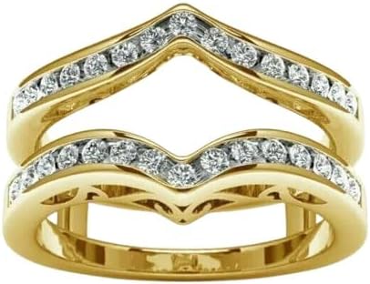 Vaishnav Jewels 14K Yellow Gold Round Cut Lab Diamond Ring, 2CT Wedding Band Enhancer Guard