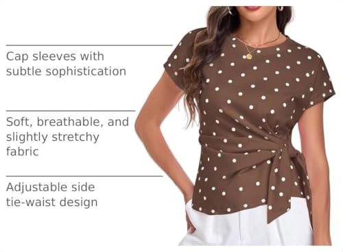 Image of HOTIAN Womens Cap Sleeve T Shirts 2026 Tie Waist Wrap Tops Crew Neck Blouses Dressy Casual Loose Work Business Dressy
