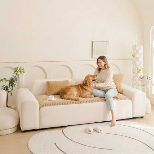 KRFOONN Couch Cover for Dogs Washable Sofa Covers for 3 Cushion Non-Slip Fuzzy Couch Cushion Covers Sofa Slipcovers Couches Furniture Protector with Elastic Straps for Dogs Pets Mat(Khaki,27.6" x 59") — view 2