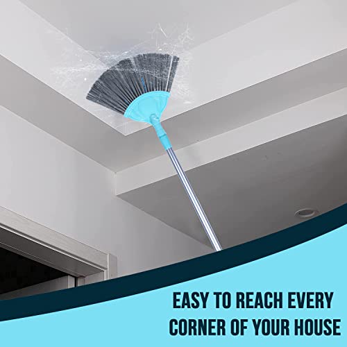 Image of Zureni Ceiling Brush Home Cleaning Comfort Grip Extended Handle Washable Detachable Stiff Bristles Multipurpose Cobweb Duster for Walls, Doors (Pack of 2, Random Color)