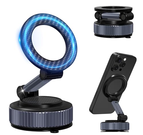 KOQQQ Upgraded Vacuum Magnetic Mobile Phone Holder Car, Vakuum Handy Halterung Auto Saugnapf, 360° Drehbare, Faltbare, Tragbare, Magnetische Handy-Halterung für iPhone & Android