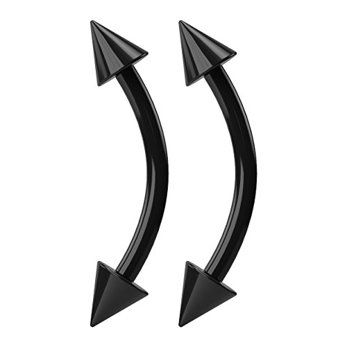 Bling Unique 2pc 16g Black Acrylic Curved Barbell Plastic Spike Bent Cartilage Earring Rook Vertical Labret 10mm