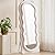 Dewfig Full Length Mirror, 63" x 24"Irregular Wavy Mirror, Large Floor Length Mirror Wall Mounted, Standing Wavy Mirror with Flannel Wrapped Wooden Frame for Bedroom/Living Room, White