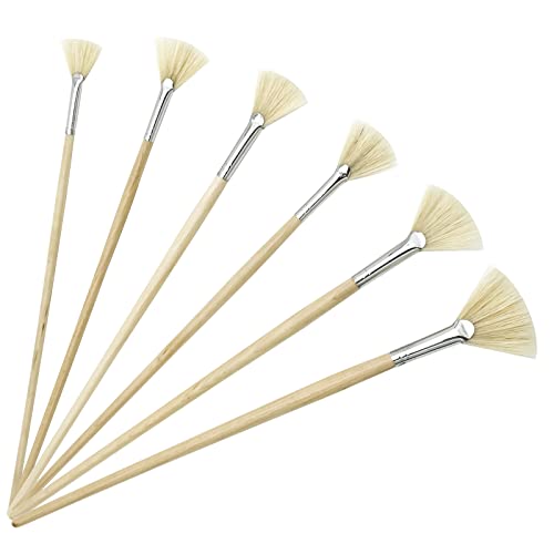 6 pincéis leque de cerdas de porco para pintura óleo / acrílico/aguarela profissional, LEA-SHALL pincel ventilador acrílico com cabo comprido de madeira Set Artist cabelo natural qualidade