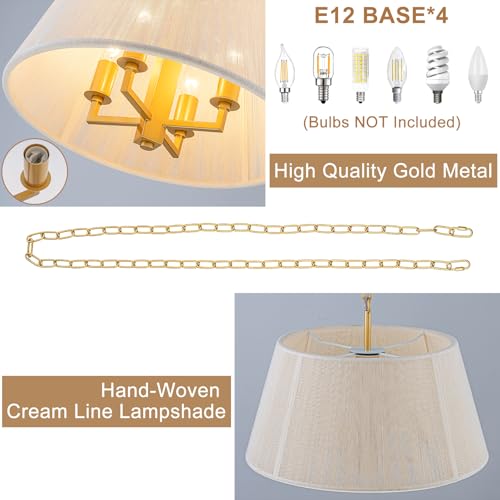 15.75" Gold Drum Pendant Light Dining Room 4-Light Linen Woven Chandelier by Zyzwmb - Used condition - Image 9