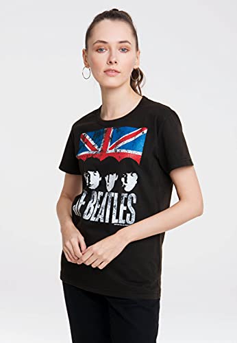 Logoshirt® The Beatles I Union Jack I T-Shirt imprimé I Femme & Homme I Col Rond I Manches Courtes I Marron Noir I Design Original sous Licence I Taille XS - Les Beatles, Paul McCartney, John Lennon, RIngo Starr, George Harrison Logoshirt® The Beatles I Union Jack I T-Shirt imprimé I Femme & Homme I Col Rond I Manches Courtes I Marron Noir I Design Original sous Licence I Taille XS – Image 7
