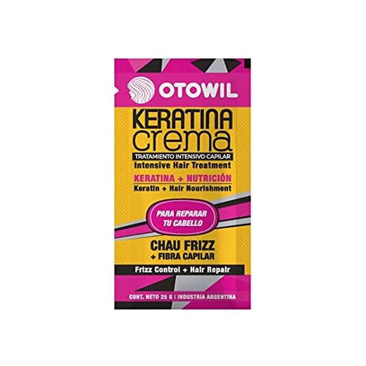 OTOWIL Otowil Keratina Crema 25 grs. La línea Keratina Crema tiene alta cantidad de nutrientes que ayudan a eliminar el frizz, hidratar el cabello y darle suavidad. Fácil de aplicar 25.81 g