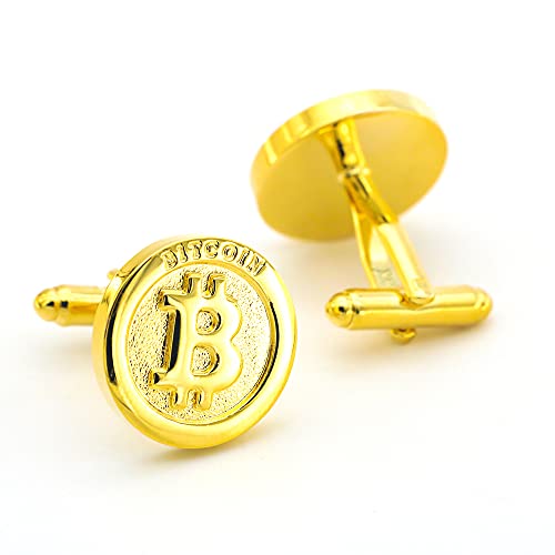 iGame Men's Bitcoin Cuff Links Quality Brass Material Golden Color Coin Design Cufflinks with Gift Box