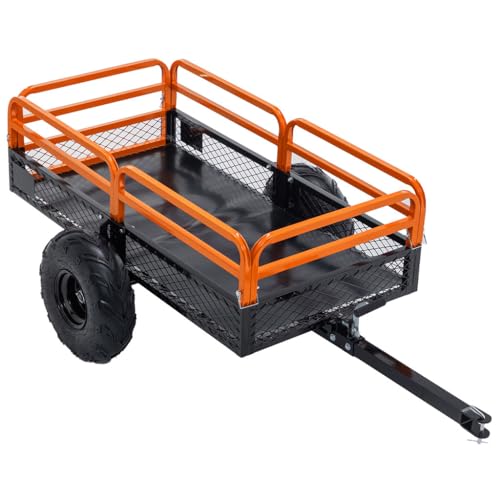 Carretilla remolque volquete de acero resistente de 1500 lb, 15 pies cúbicos, con volcado por doble control, neumáticos neumáticos de 17.7", estructura reforzada para ATV, UTV, tractor de césped y jardinería miniatura 1