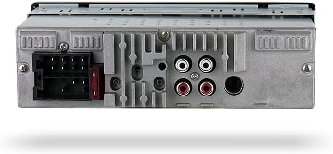 Rear view of Xblitz RF300 car radio with wiring and RCA connections.