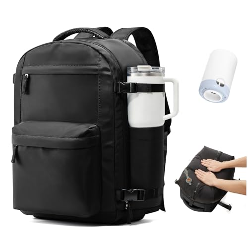Vacuum Backpack Travel with Pump 18x14x8 Personal Item Bag for Women Men | Carry on Flight Approved Travel Essentials with Vacuum System Waterproof Compression Backpack for Men Mochila de Viaje Black