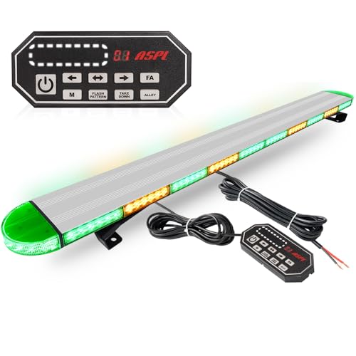 ASPL 49 inch Low Profile Rooftop Emergency Strobe Lights Bar Flashing Warning Security Traffic Advisor Hazard/Full Aluminum/Take Down & Alley Light for Trucks Tow Construction Vehicles (Amber/Green) by ASPL - Used condition - US$190.36