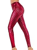 Alaroo Spandex Mermaid Print Scale Leggings for Women Red M
