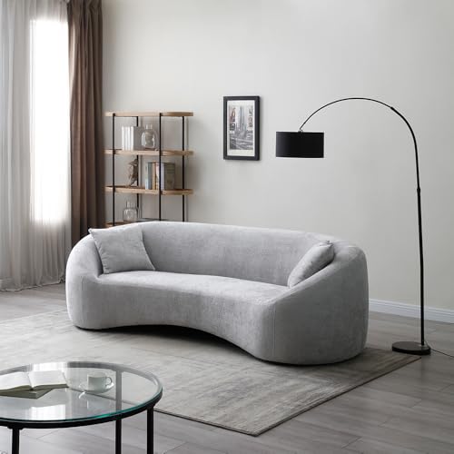 WILLIAMSPACE 93 Curved Sofa for Living Room, 3 Seater Chenille Velvet Couch with Pillows (Light Gray)