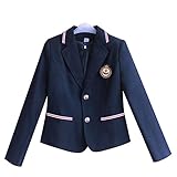 WKDTWCOS Women Men Korea British Japanese School Uniform Outfit Girl Boy Anime Cosplay Costume Halloween Button Blazer Jacket (S,Female/Navy Blue,Small)