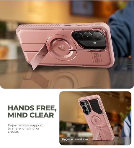 Image of Dexnor for Samsung Galaxy S26 Plus Case with Camera Cover & Adjustable Kickstand & Screen Protector, Compatible with MagSafe, Rugged Shockproof Bumper Cases Magnetic Protective Cover(2026),Peony Pink
