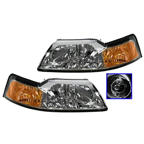 Image of TRQ Headlight Assembly Set FO2502160 FO2503160 Compatible with 1999-2004 Ford Mustang