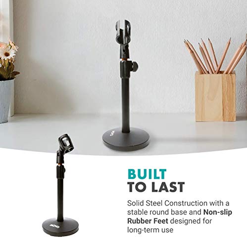 Movo Tmc-3 Small Adjustable Table Mic Stand With Round Base And Universal Mic Clip. Table Top Mic Stand Height Is Adjustable With Weighted Base Sits On Desk Ideal For Podcast, Livestream, & Interviews #TOP4