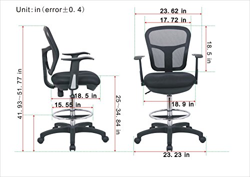 Office Factor Drafting Chair With Foot Ring, Mesh Back Drafting Clerk Stool, Adjustable Height, Removable Arms Swivel Chair For Office Home #TOP4