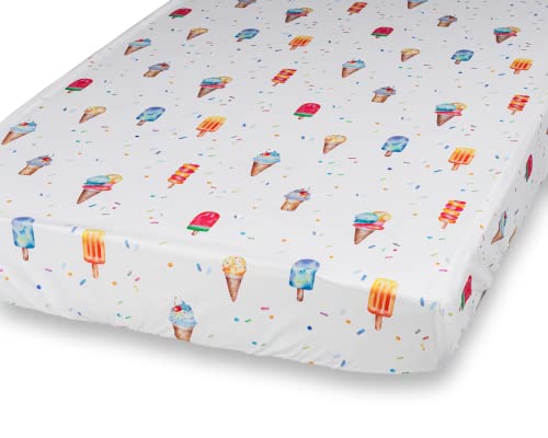 Image of 100% Cotton Fitted Crib Sheet - Premium Baby Bedding - Soft, Breathable & Durable (Ice Cream)