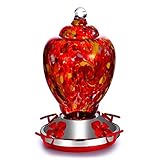 HAPITO Hummingbird Feeder for Outdoors - Hand Blown Glass, 26 Ounces Nectar Capacity, No Leaking/Rustless, Containing Ant Moat, Metal Hook, Hemp Rope and Brush