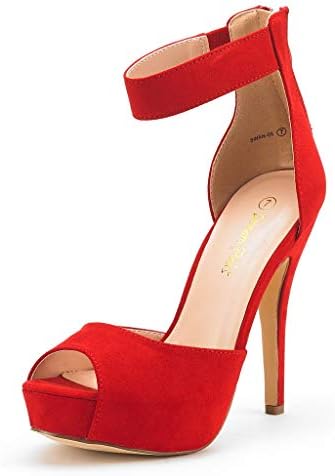 DREAM PAIRS SWAN-05 New Women's Ankle Strap Back Zipper Peep Toe High Heel Platform Pump Shoes,Red,11 B(M) US