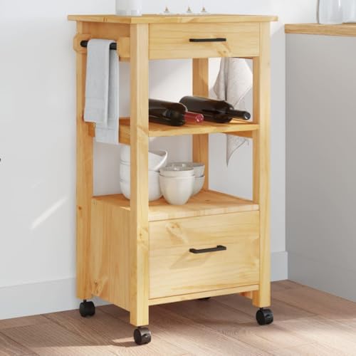 Gecheer Carrito de Cocina Monza Madera Maciza de Pino 48x40x90 cm,Carrito verdulero para Cocina,Carrito Auxiliar Multiuso,Carros de Servicio,RY-3