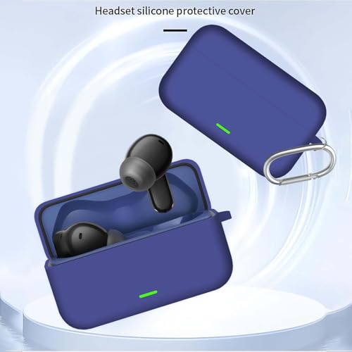 Image of Aniex Silicone Case Cover for realme Buds T500 Pro, Shockproof, Anti-Slip, Dustproof, Scratch Resistant, with Carabiner Hook, Full Body Protection (New Blue)