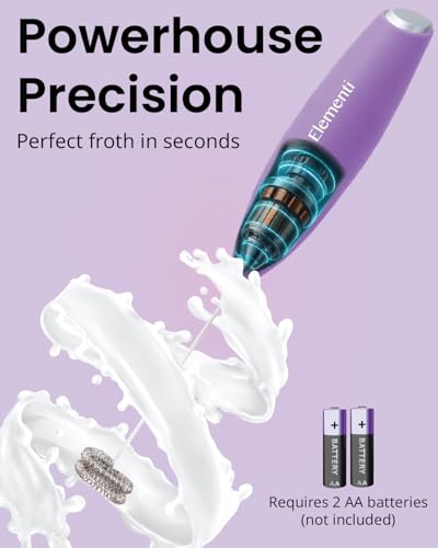 Image of Elementi Milk Frother Wand - Easy to Use Handheld Electric Stirrer for Powder Drinks, Durable & Powerful Coffee Whisk & Protein Powder Mixer Wand, Hand Frother, Coffee Stirrers Electric (Lavender)