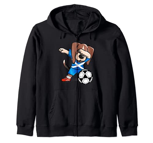 Dabbing Beagle Scotland Football Fans Jersey Scottish Soccer Zip Hoodie, Black