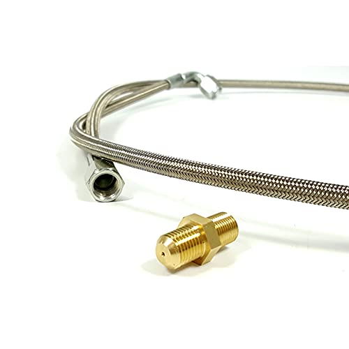Szbam Braided Turbo Oil Feed Line 24 Inch Length 90 Degree Straight Steel+Oil Regisrator 4An To M12*1.25 1/4 7/16-24 Copper #TOP4