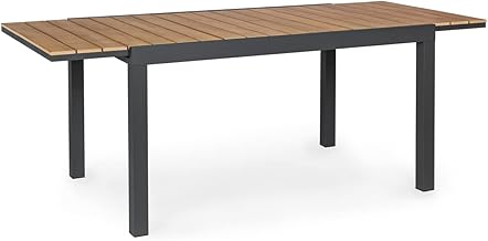 Yellowshop - Elly Extendable Garden Furniture Table in Aluminium with Polypropylene Slats Teak Wood Effect, Sturdy Modern and Weatherproof Structure W160/240xD90xH75 cm Anthracite
