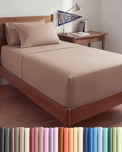 Image of Extra Deep Twin XL Sheet Set - 4 Piece Breathable & Cooling Sheets - Mauve | Hotel Luxury Bed Sheets Set, Easy & Secure Fit, Ultra-Soft, Wrinkle & Fade Free, Comfy Sheets Set with Extra Deep Pockets